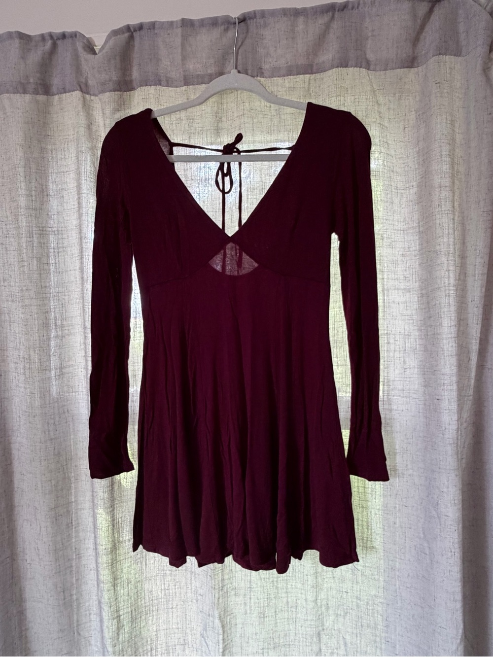 Deep Burgundy Long-Sleeve Mini Dress